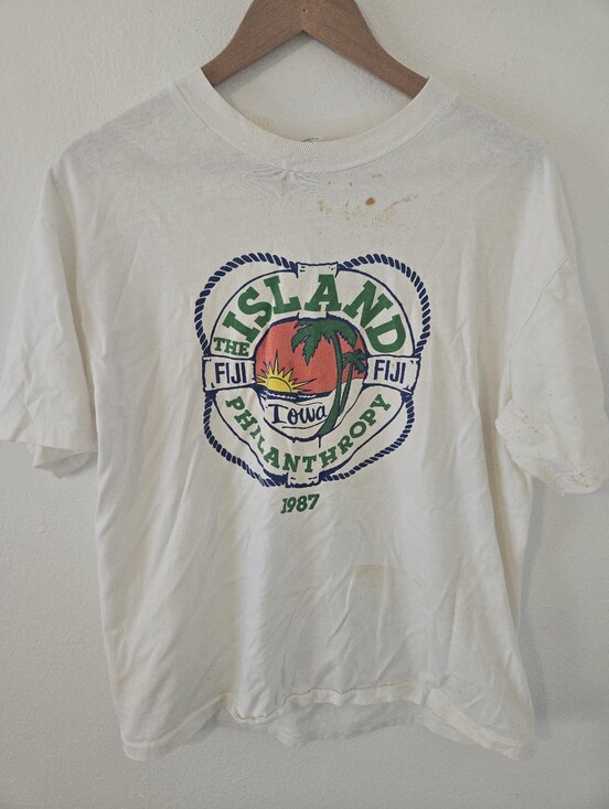 Hanes Beefy Other - VIntage 1987 Bud Light Island Philanthropy Fiji T Shirt Mens XL Muscular Dystrop